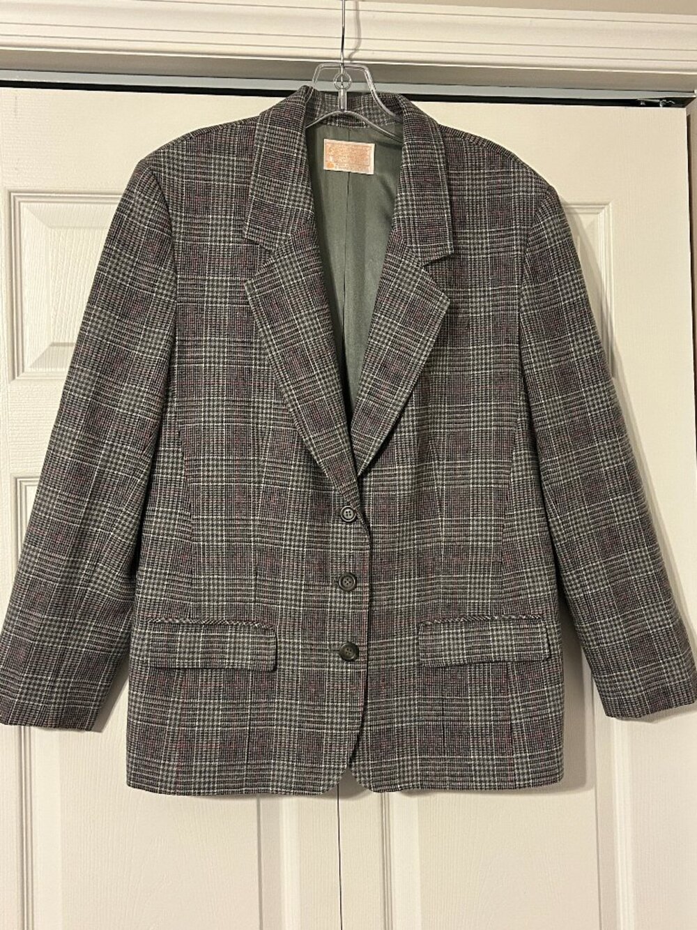 PENDLETON Sz 14 Gray Plaid 100% Virgin Wool Blazer Jacket Fully Lined